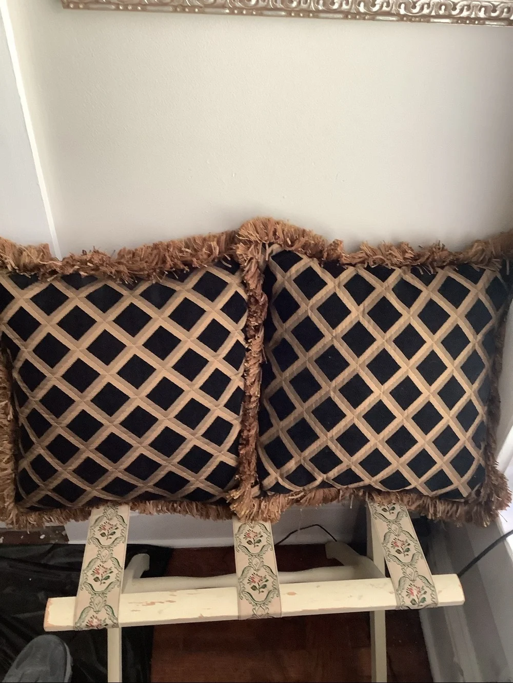 Embroidered Brown & Gold Chenille Fringe Throw Living Room Sofa Accent Pillows